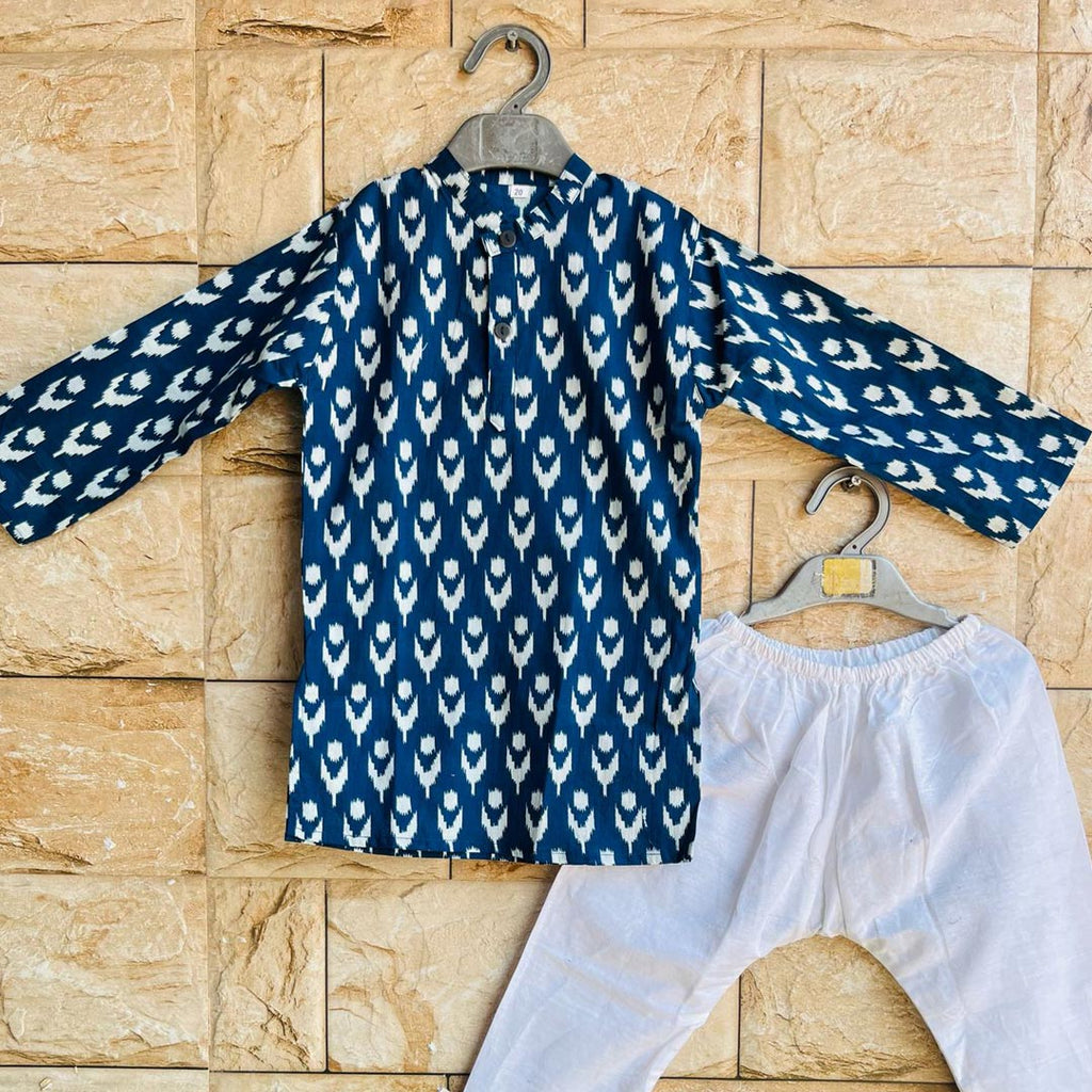 Indigo Pure Cotton Kurta with White Pyjama for Boys