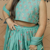 Teal Green Block Printed Lehenga Set with Dupatta for Girls