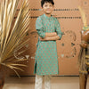 Teal Green Block Printed Kurta Pajama Set for Boys