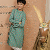 Teal Green Block Printed Kurta Pajama Set for Boys