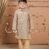 Beige Printed Cotton Silk Kurta Set for Boys