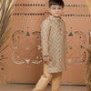 Beige Printed Cotton Silk Kurta Set for Boys