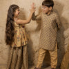 Beige Printed Cotton Silk Kurta Set for Boys