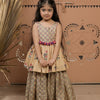 Beige Hand Block Printed Peplum Kurta Sharara Set for Girls