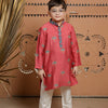 Pink Block Printed Kurta Set with Pajama for Boys