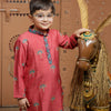 Pink Block Printed Kurta Set with Pajama for Boys