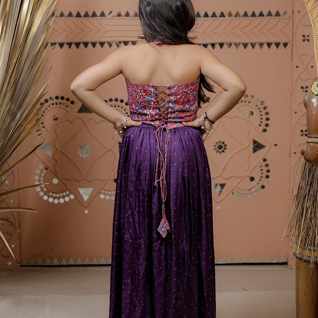 Floral Block Printed Corset Top with Sharara for Girls