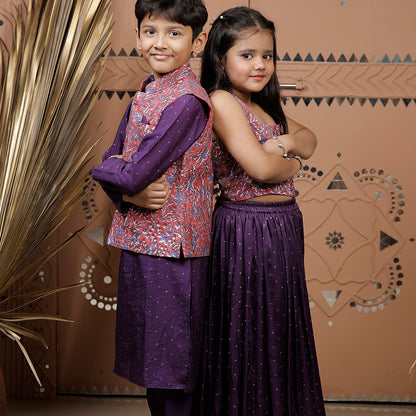 Floral Block Printed Corset Top with Sharara for Girls