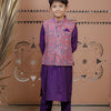Purple Kurta Set with Floral Nehru Jacket for Boys