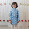 Sky Blue Polka Dot Hand Block Printed Kurta Set for Boys