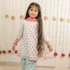 White Paisley Hand Block Printed Farshi Salwar Set for Girls