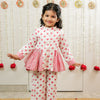 Classic Polka Hand Block Printed Peplum Top Pants Set for Girls