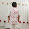 Classic White Polka Hand Block Printed Kurta Set for Boys