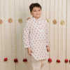White Paisley Hand Block Printed Kurta Set for Boys