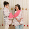 White Paisley Hand Block Printed Farshi Salwar Set for Girls