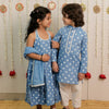 Sky Blue Polka Dot Hand Block Printed Kurta Set with Dupatta for Girls