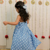 Sky Blue Polka Dot Hand Block Printed Kurta Set with Dupatta for Girls