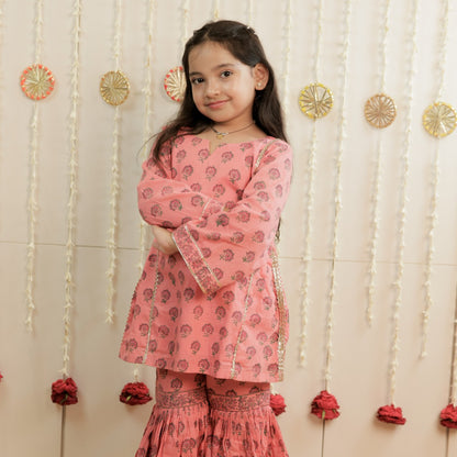 Blush Bloom Hand Block Printed Garara Set for Girls