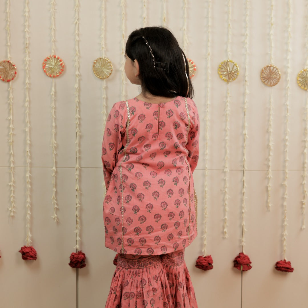 Blush Bloom Hand Block Printed Garara Set for Girls