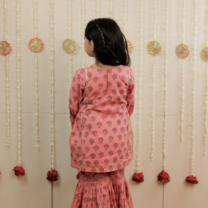 Blush Bloom Hand Block Printed Garara Set for Girls