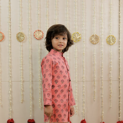 Blush Bloom Hand Block Printed Kurta Set for Boys