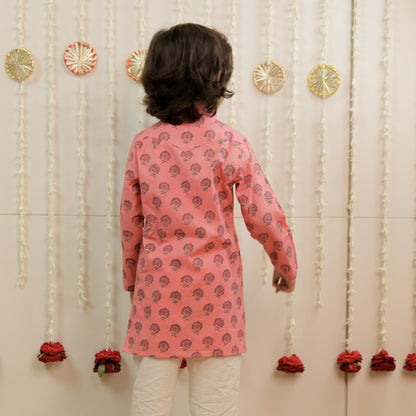 Blush Bloom Hand Block Printed Kurta Set for Boys