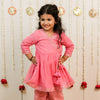 Pink Peach Hand Block Printed Angrakha Set with Pants for Girls