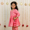 Pink Peach Hand Block Printed Angrakha Set with Pants for Girls