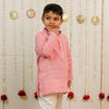 Pink Peach Hand Block Printed Kurta Set for Boys