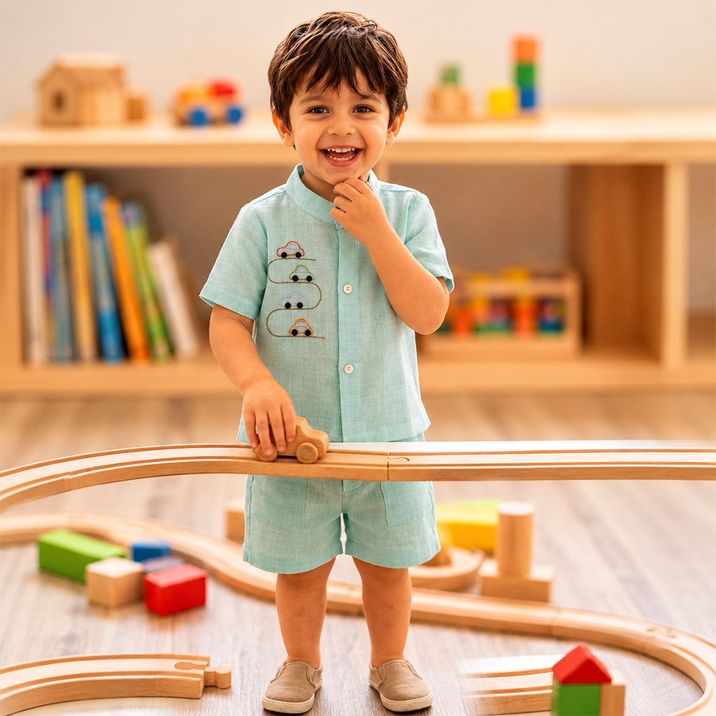 Luna Mint Linen Boys Kurta – Premium Ethnic Wear