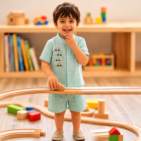 Luna Mint Linen Boys Kurta – Premium Ethnic Wear