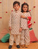 Off-white And Cherry Red Kurta With Pants And Dupatta Krimakay