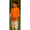 Boy wearing an Orange Bandhani Cotton Kurta with Side Button & Dhoti Pants