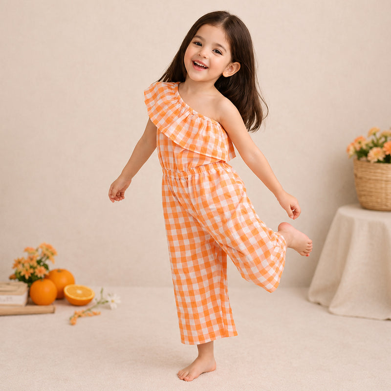 Orange Candy Cotton Jumpsuit for Girls