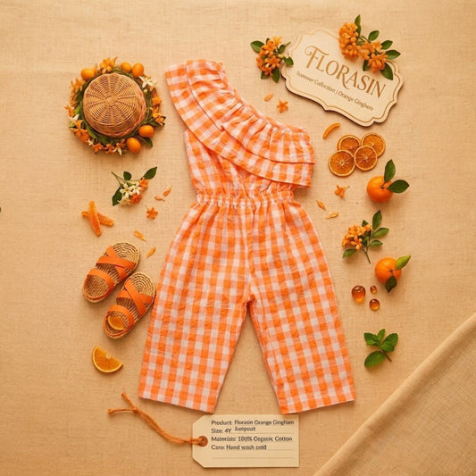 Orange Candy Cotton Jumpsuit for Girls