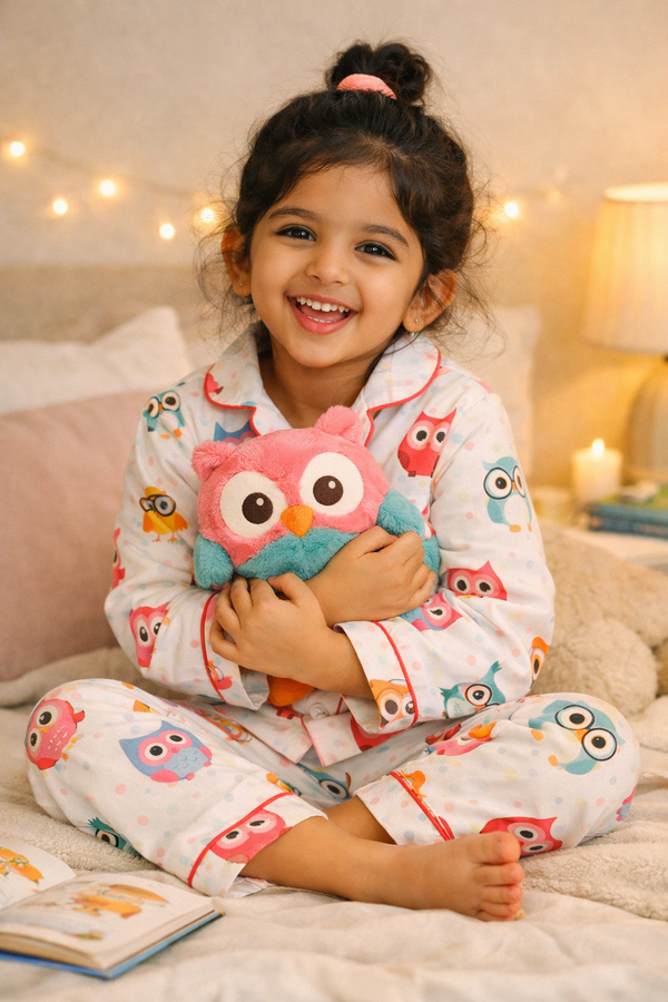 Unisex Colourfull Owls Print Nightsuit