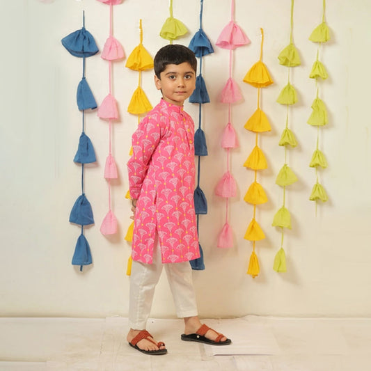 Pink Block Print Kurta And Pant