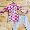 Pink Motif Pure Cotton Kurta with White Pyjama for Boys