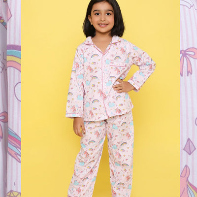 Unicorns in Stripes Printed Night Suit for Kids