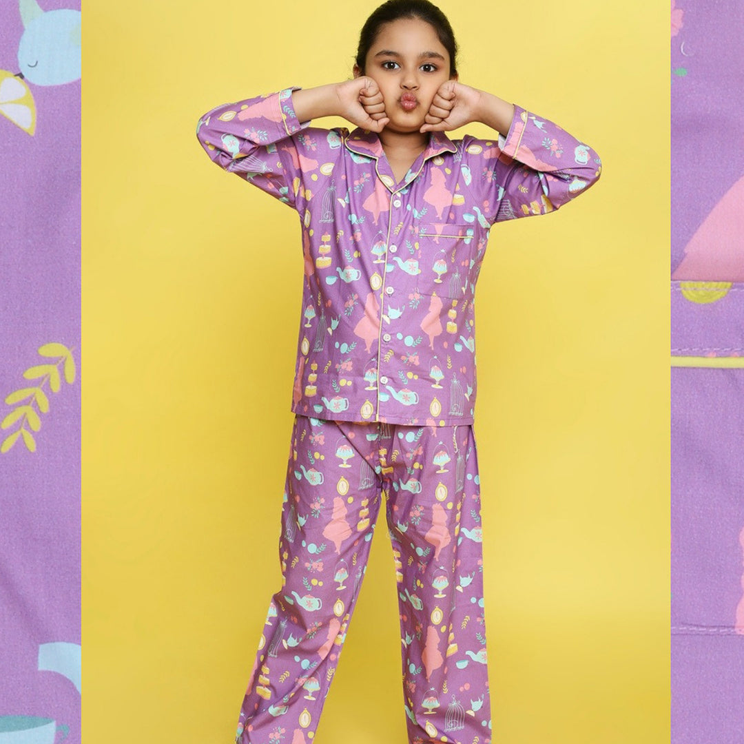 Teaparty Printed Night Suit for Kids