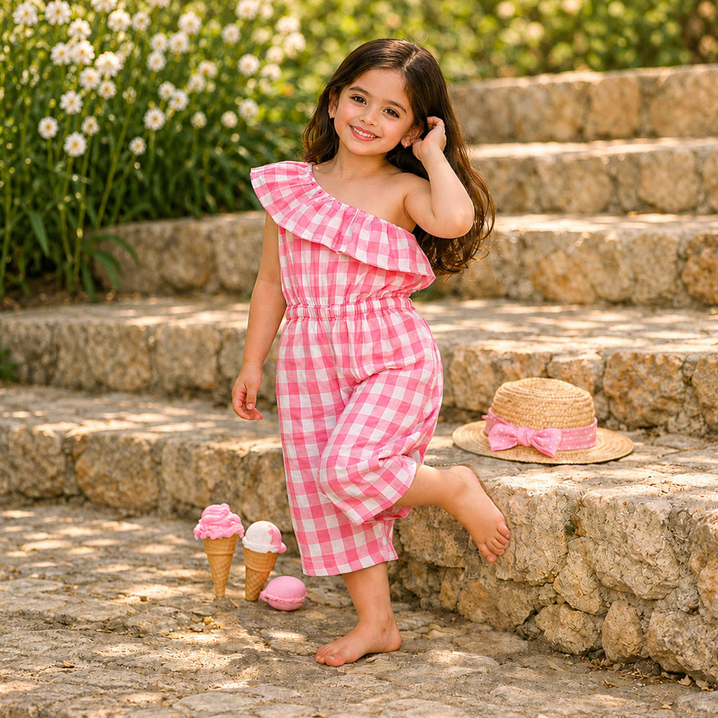 Girls Ice Cream Print Cotton Jumpsuit