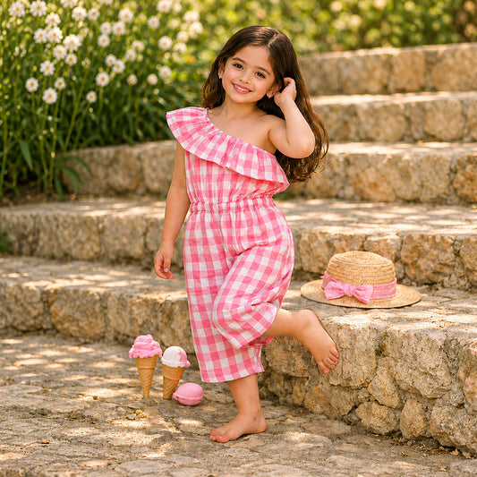 Girls Ice Cream Print Cotton Jumpsuit