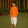 Orange Bandhani Cotton Kurta with Side Button & Dhoti Pants for Boys
