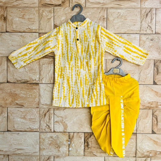 Yellow Tie Dye Kurta with Dhoti Set for Boys – Cotton Ethnic Wear