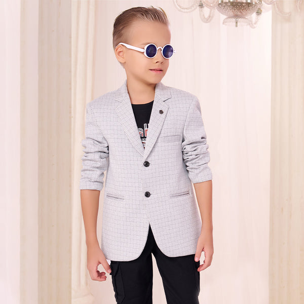 Boys Casual Blazer – Light Grey Checks (Single Blazer)