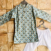 English Blue Printed Cotton Kurta Pyjama for Boys