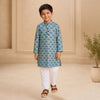 English Blue Printed Cotton Kurta Pyjama for Boys