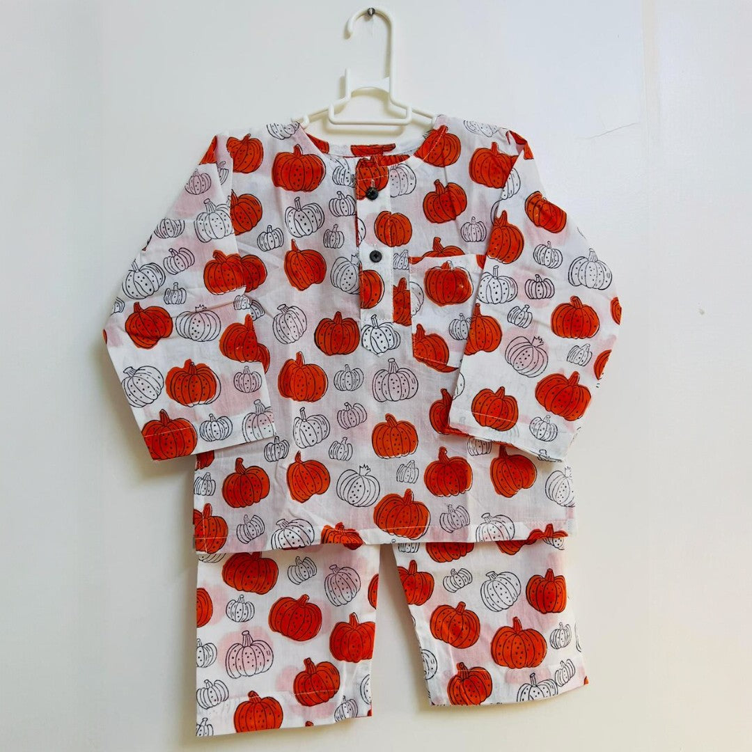 Pumpkin Printed Mul Nightsuit