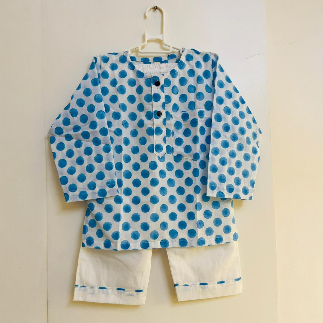 Blue Dot Printed Mul Nightsuit