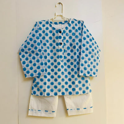 Blue Dot Printed Mul Nightsuit